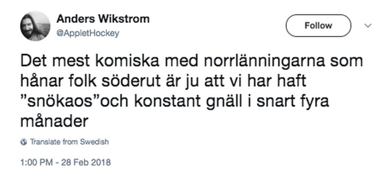 Twitterkommentar om snökaoset Twitterkommentar om snökaoset