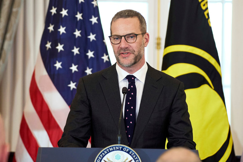 President Donald Trumps tillfälliga sändebud för gisslanrespons Adam Boehler, fotograferad vid en ceremoni på utrikesdepartementet i Washington DC i mars.