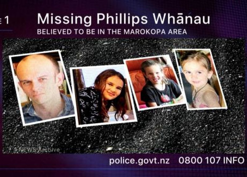 Den första efterlysningen av Tom Phillips och de bortförda barnen. Foto: NZ Police Den första efterlysningen av Tom Phillips och de bortförda barnen. Foto: NZ Police