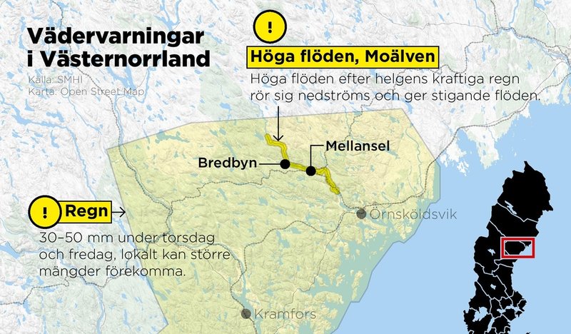 Varningarna utfärdade i Västernorrland för den 11 och 12 september gällande regn och höga flöden.