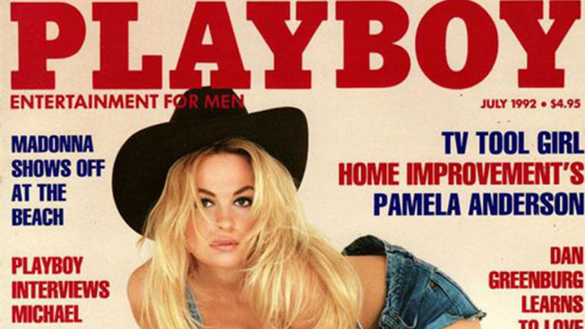 Pamela som sexig cowboytjej på omslaget till Playboy 1992.