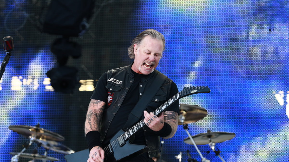 Sångaren James Hetfield under Metallicas konsert på Ullevi 2019. Arkivbild.