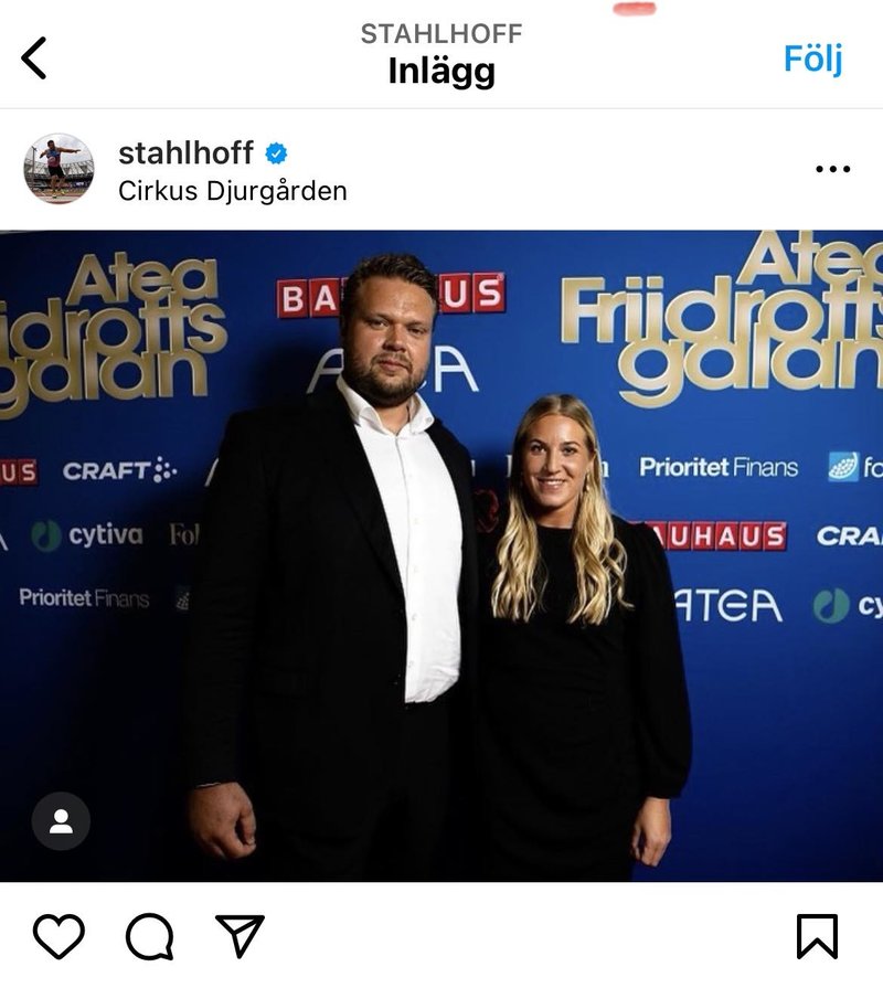 Daniel Ståhl och Fanny Roos. skärmavbild:instagram.com/stahlhoff Daniel Ståhl och Fanny Roos. skärmavbild:instagram.com/stahlhoff