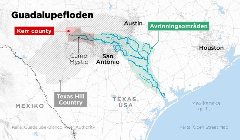 Över 80 personer har omkommit när Guadalupefloden svämmade över i Texas i USA.