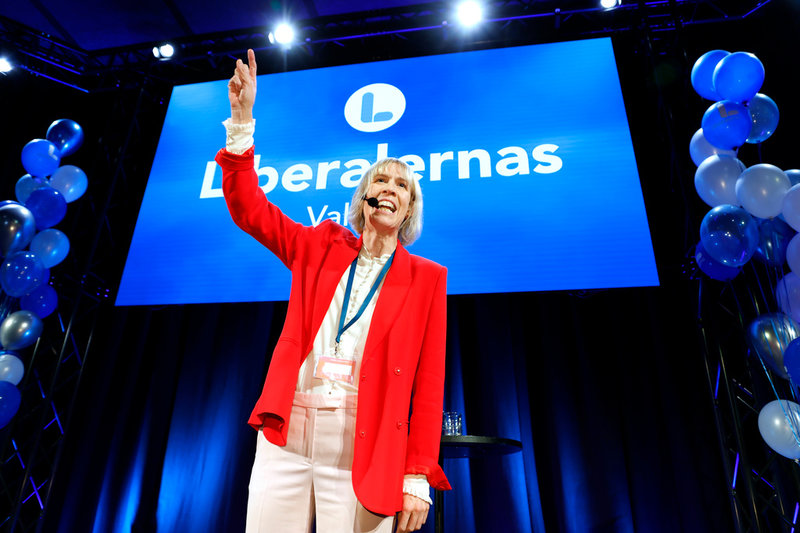 Partisekreteraren Maria Nilsson (L) under Liberalernas valvaka på Posthuset på söndagskvällen.