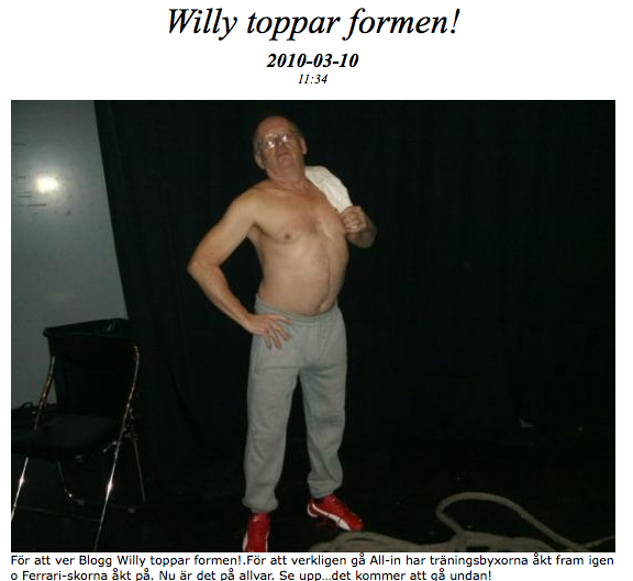 På sin blogg visar 61-åringen upp ett imponerande torso.