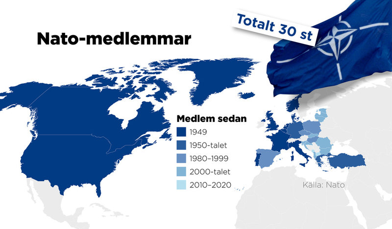 Här finns de 30 medlemsländerna i militäralliansen Nato.