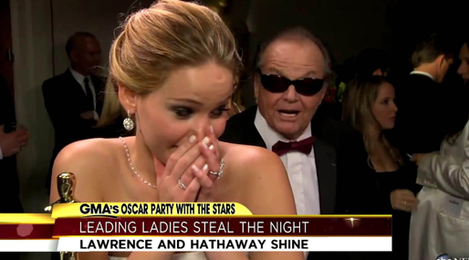 – Är han kvar? Jennifer Lawrences reaktion på Nicholsons flört sprids som en löpeld på nätet. 