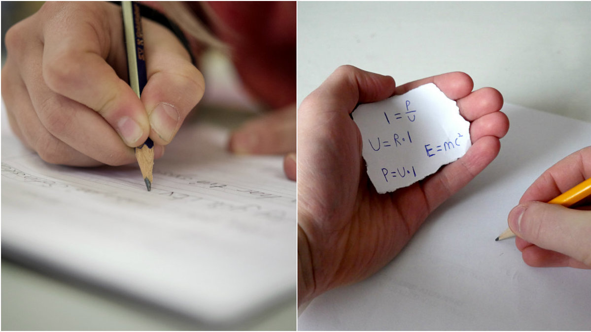 Lektion – elev skriver med blyertspenna på papper