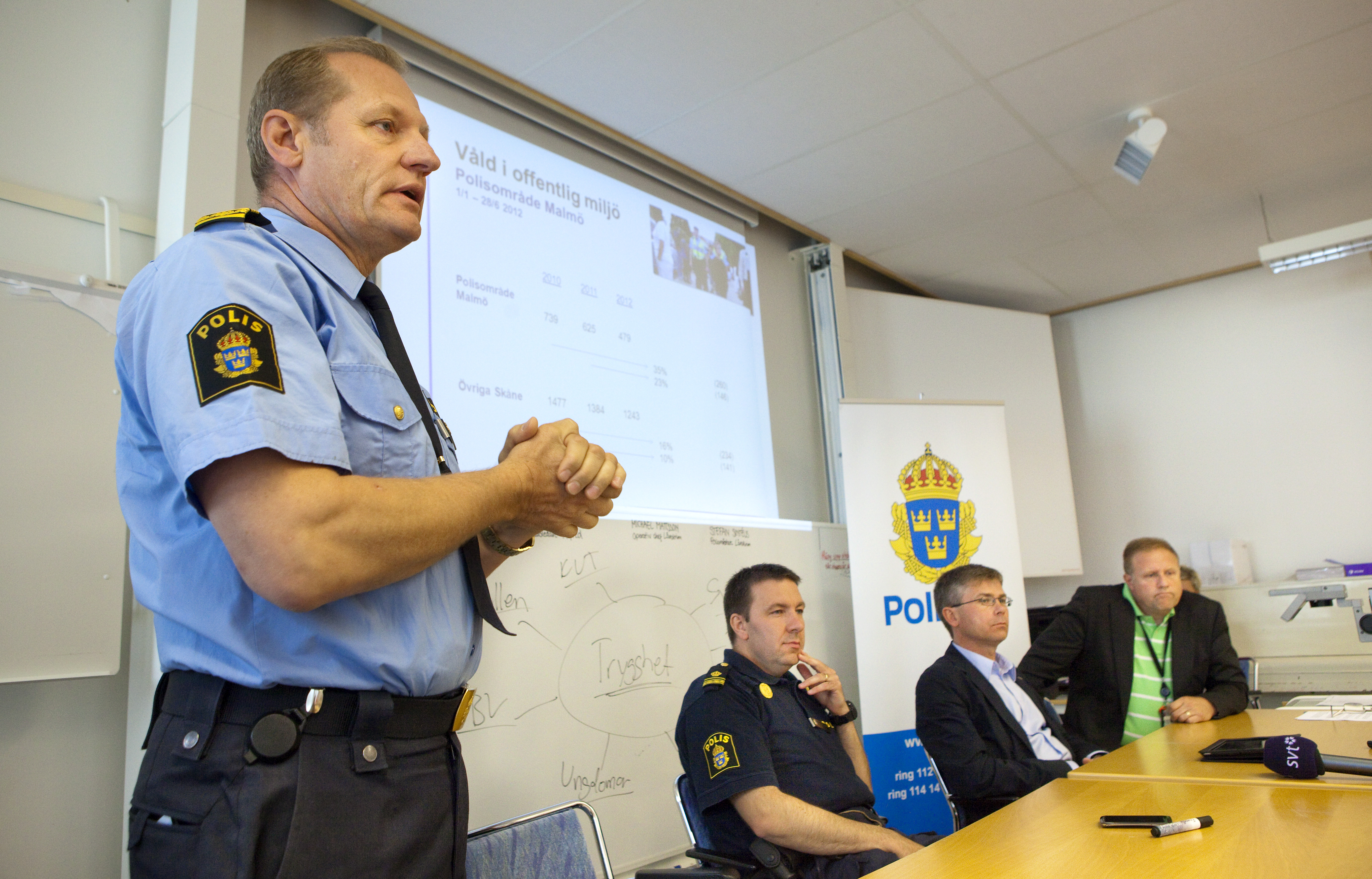 Ulf Sempert polismästare i Malmö, Patrik Johansson insatsledare Alfred, Michael Mattsson opertaiv chef länskrim och Stefan Sintéus polismästare länskrim.