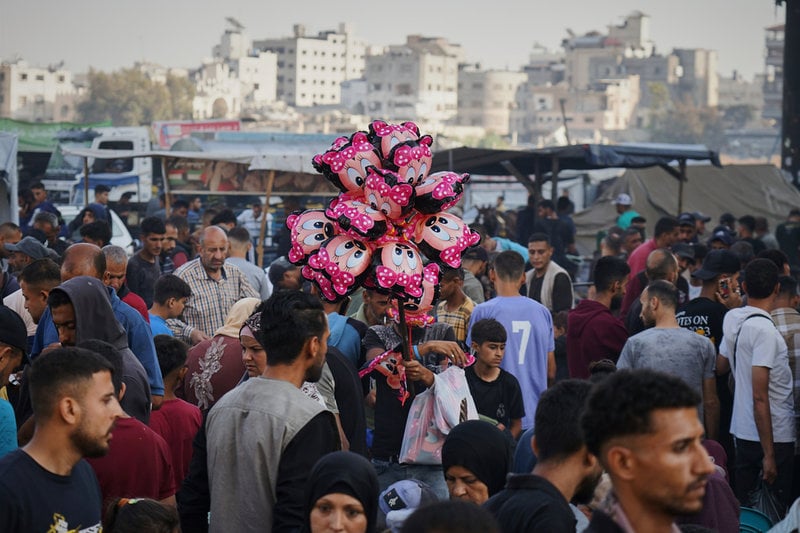Ballonger till salu i Gaza stad inför id al-adha. Bild tagen på torsdagen.