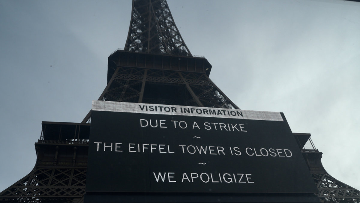 Eiffeltornet i Paris höll stängt på grund av strejk.