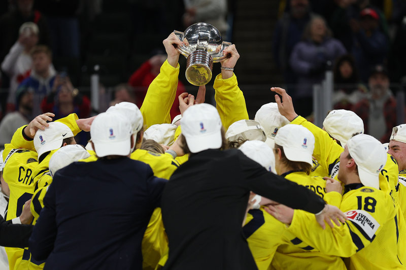 Blågult guldjubel i junior-VM. Arkivbild.