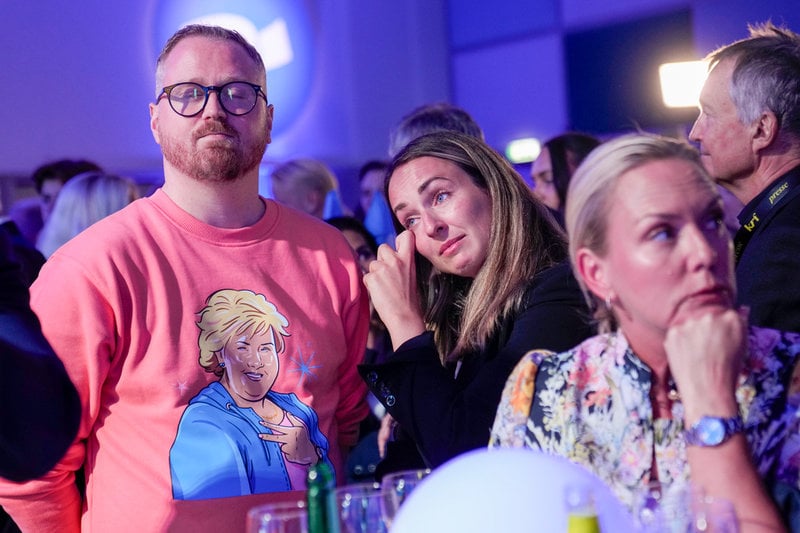 Tårar och förstämning på Høyres valvaka.