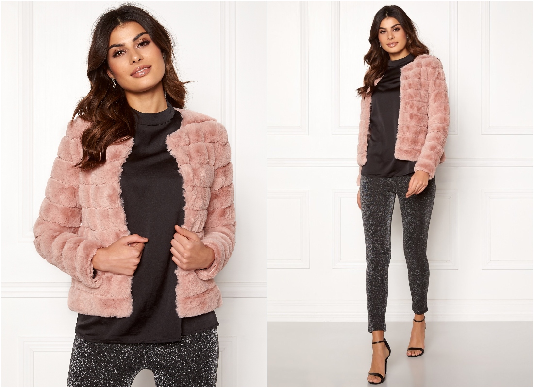 Rosa kort fuskpälsjacka Rosa kort fuskpälsjacka