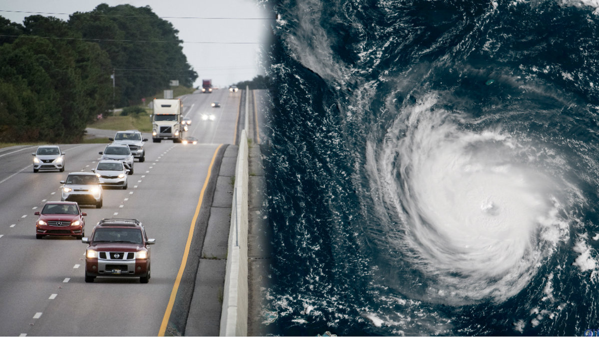 Bilar som lämnar North Carolina, orkanen Florence.