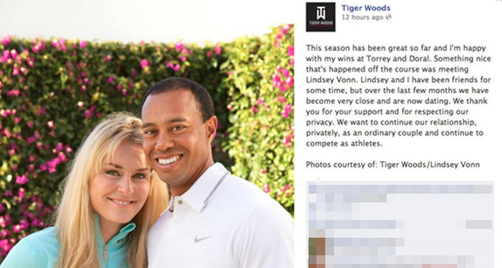 Facebook, Bild, Lindsey Vonn, par, Tiger Woods