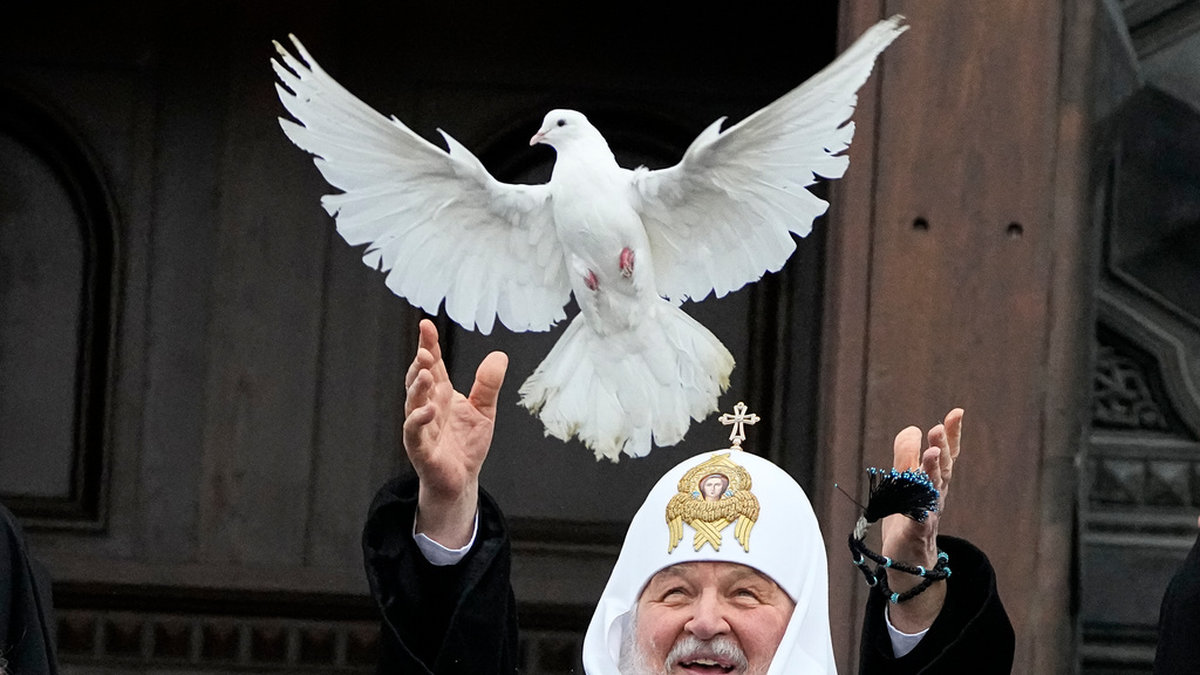 Den rysk-ortodoxa kyrkans patriark Kirill vid påskfirandet i april.