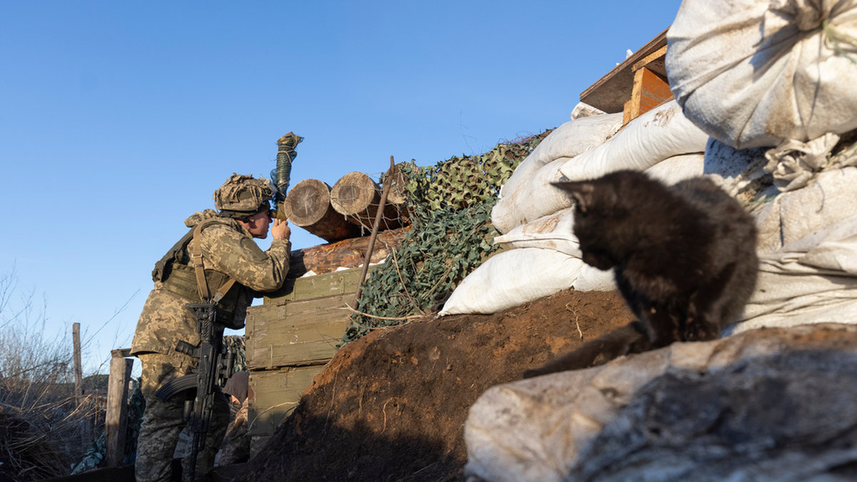En ukrainsk soldat vid gränsen till länet Donetsk. Arkivbild.