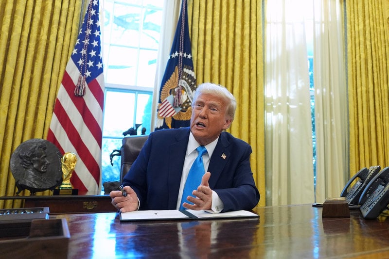 USA:s president Donald Trump, fotograferad i Vita huset i våras. Arkivbild