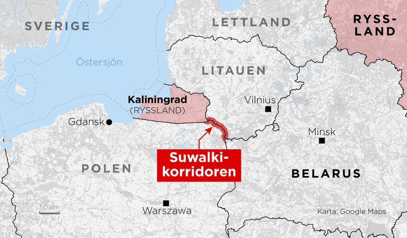 Korridoren mellan ryska Kaliningrad och Belarus går längs gränsen mellan Natoländerna Litauen och Polen.