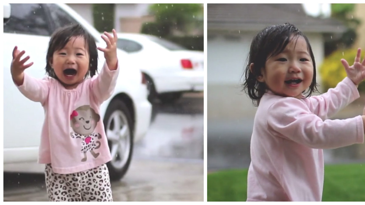 Den 15 månader gamla Kayden får vem som helst att le med sin kärlek till regn.