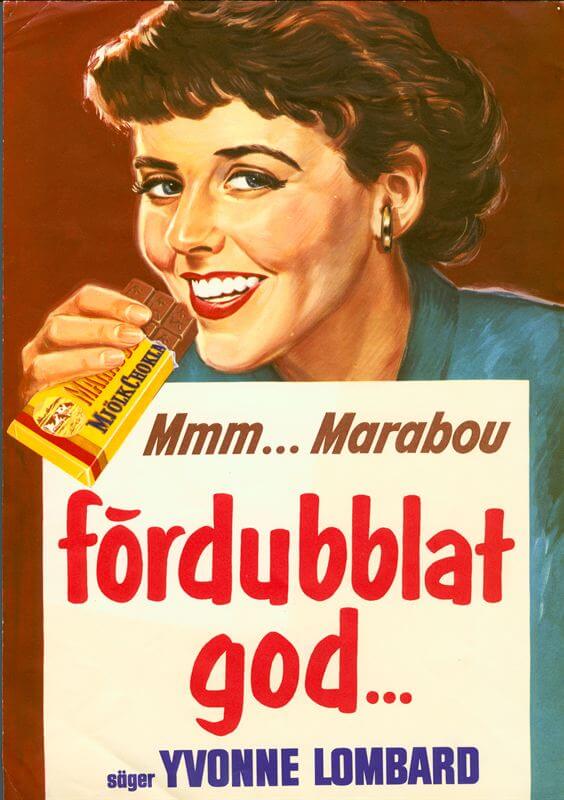 Reklambild. "Fördubblat god med Yvonne Lombard". 1957. Reklambild. "Fördubblat god med Yvonne Lombard". 1957.