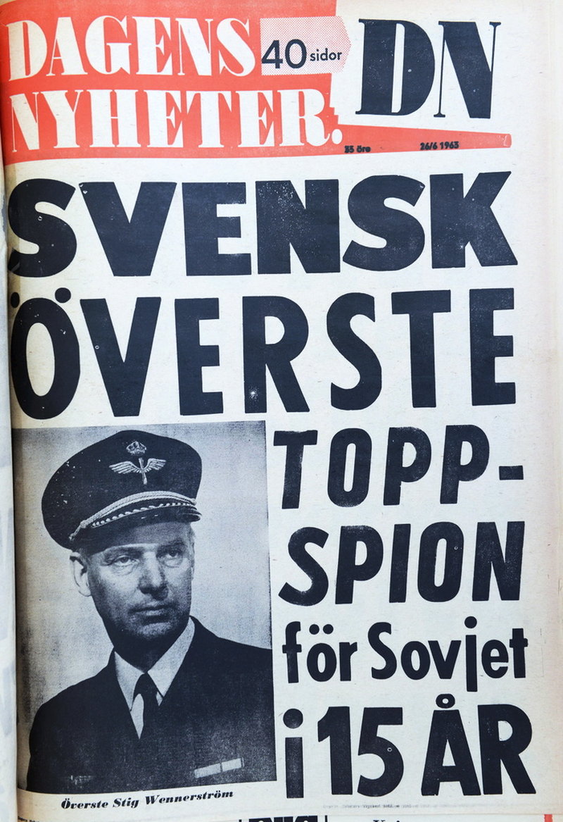 Dagens Nyheters löpsedel den 26 juni, 1963, då nyheten om spionen Stig Wennerström avslöjades.