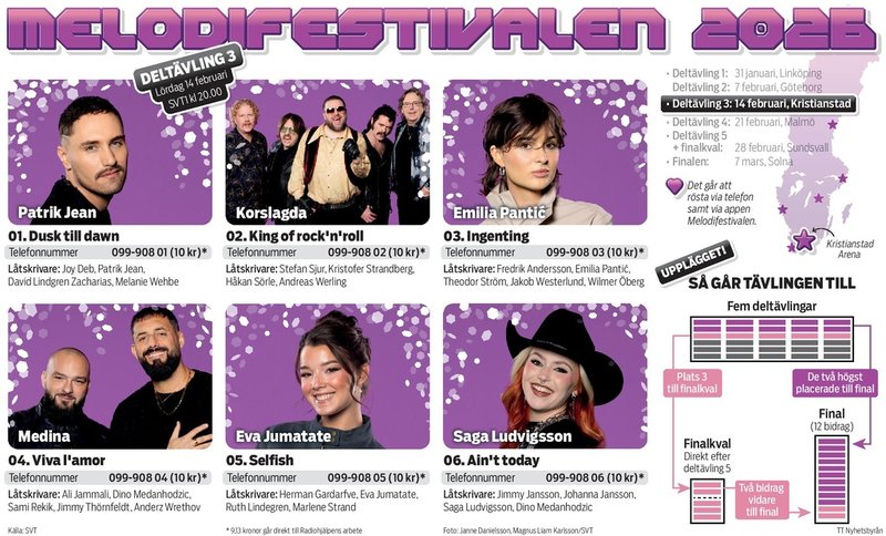 Presentation av artisterna som deltar i den tredje deltävlingen i Kristianstad.