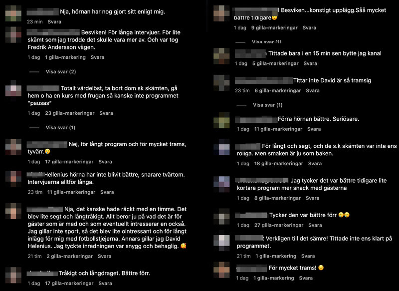 Reaktioner på Hellenius hörna Reaktioner på Hellenius hörna
