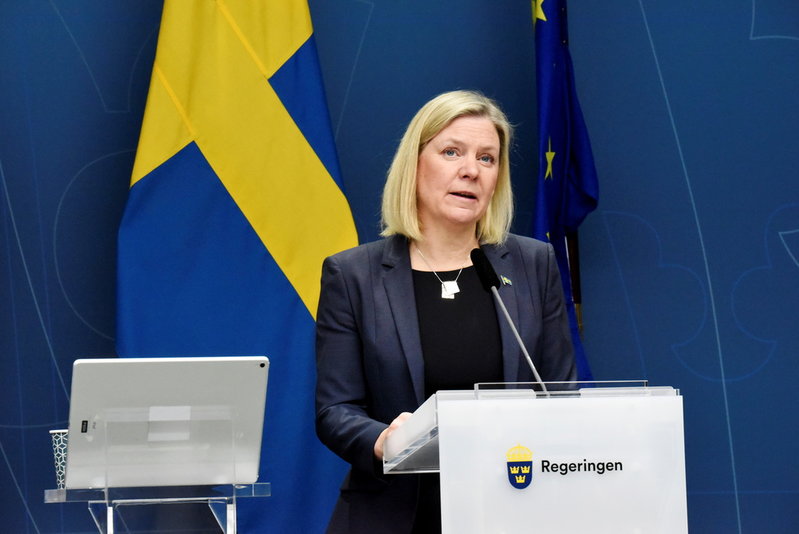Statsminister Magdalena Andersson (S) under måndagens presskonferens.