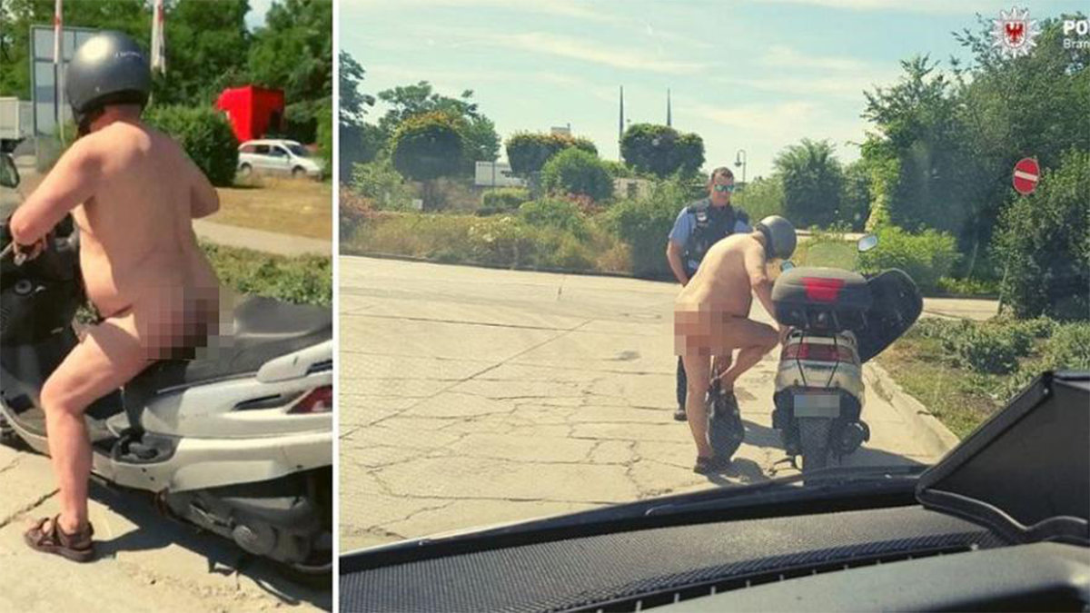 En naken man körde moped i Tyskland.