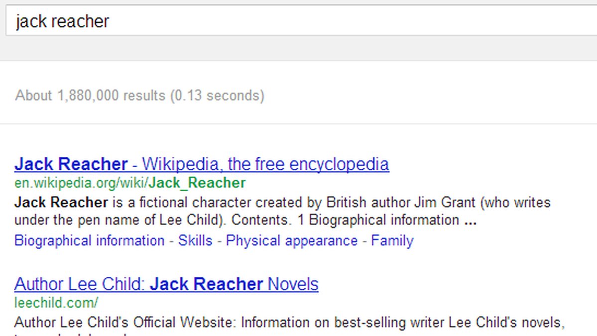 Resultatet om man googlar Jack Reacher
