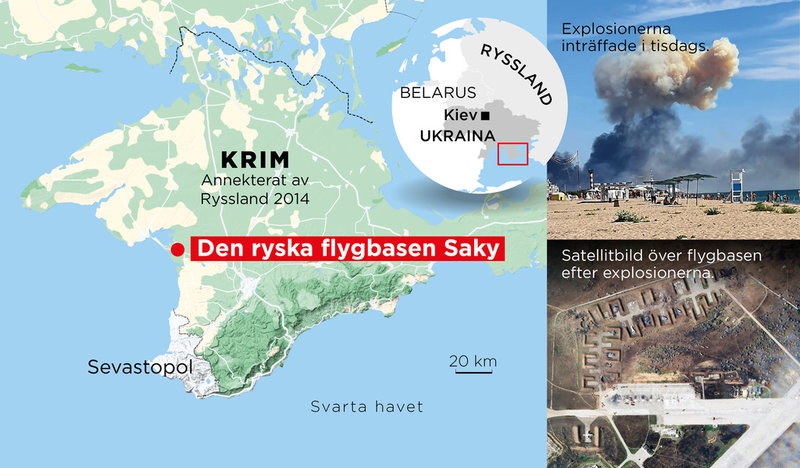 Webbkarta med satellitbild över flygbasen Saky.