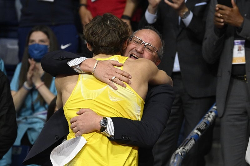 Armand Duplantis och hans manager Daniel Wessfeldt. Arkivbild.