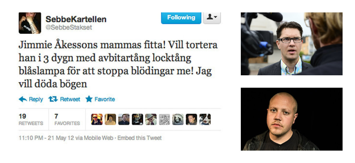 Det här skrev han på Twitter och fick betala 5 000 kronor i skadestånd till Åkesson.