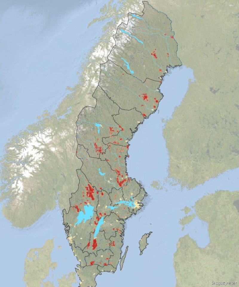 På den här kartan syns områdena där de så kallade kolbottnarna är vanligast.