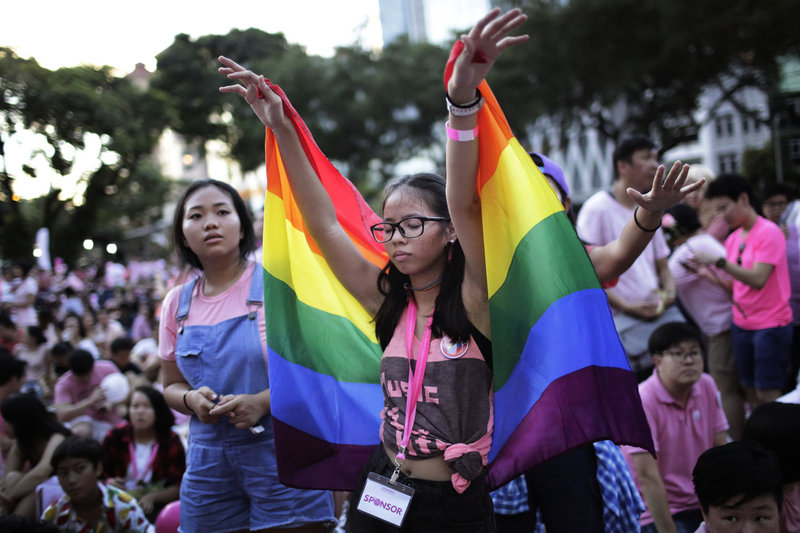 Bild från en protestmarsch för hbtq-rättigheter i Singapore 2017.