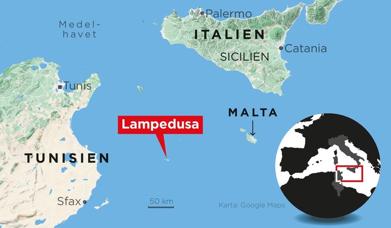 Den italienska ön Lampedusa ligger närmare Tunisien än det italienska fastlandet.