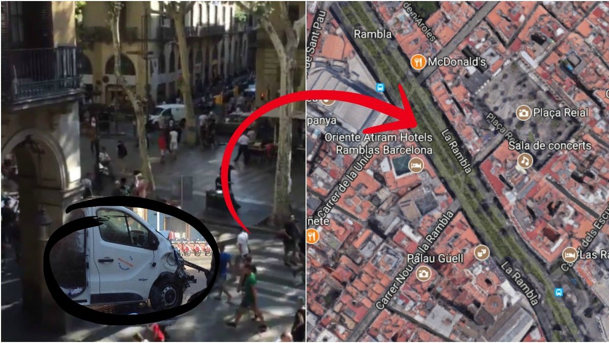 En bil har kört in på en populär gata i Barcelona.