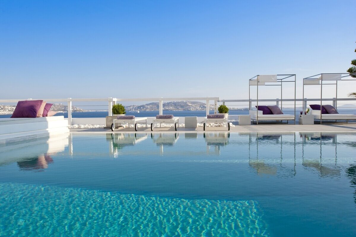 Grace Mykonos, Mykonos, Grekland. Hotellet har utsikt över Egeiska havet. Grace Mykonos, Mykonos, Grekland. Hotellet har utsikt över Egeiska havet.
