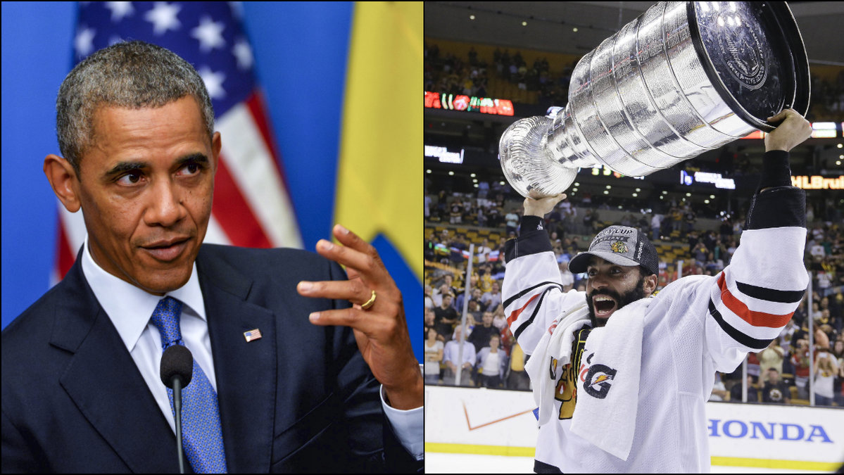 Barack Obama tackade Chicago Blackhawks-svenskarna för Stanley Cup-segern. 