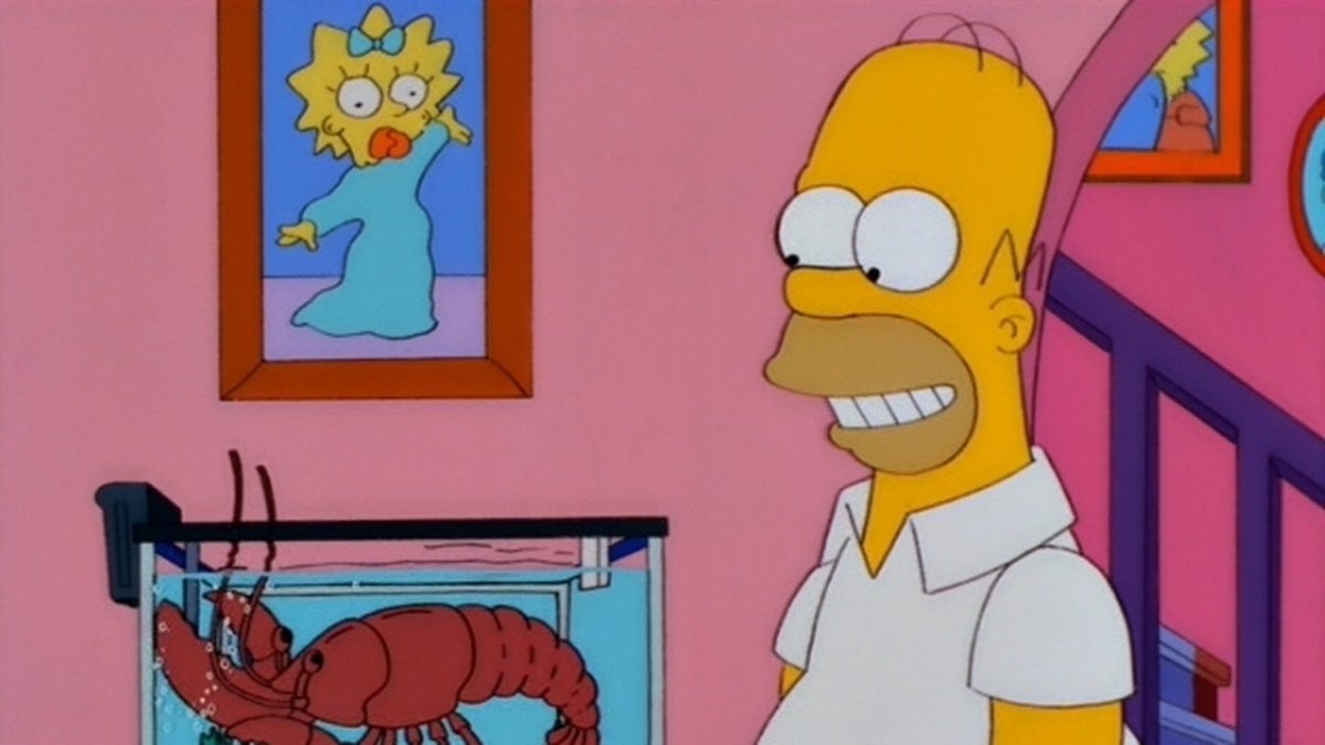 Homers nya kompis, hummern "Pinchy", blir i slutändan en god måltid för Homer själv i avsnittet "Lisa Gets an ‘A’".