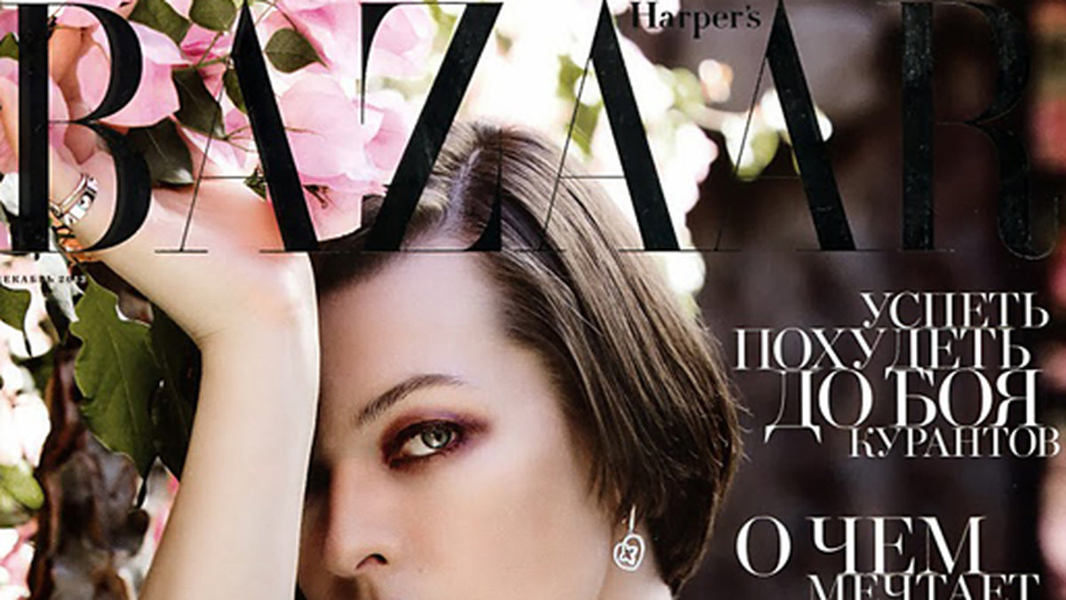 Milla Jovovich pryder omslaget till ryska Harpers Bazaar.