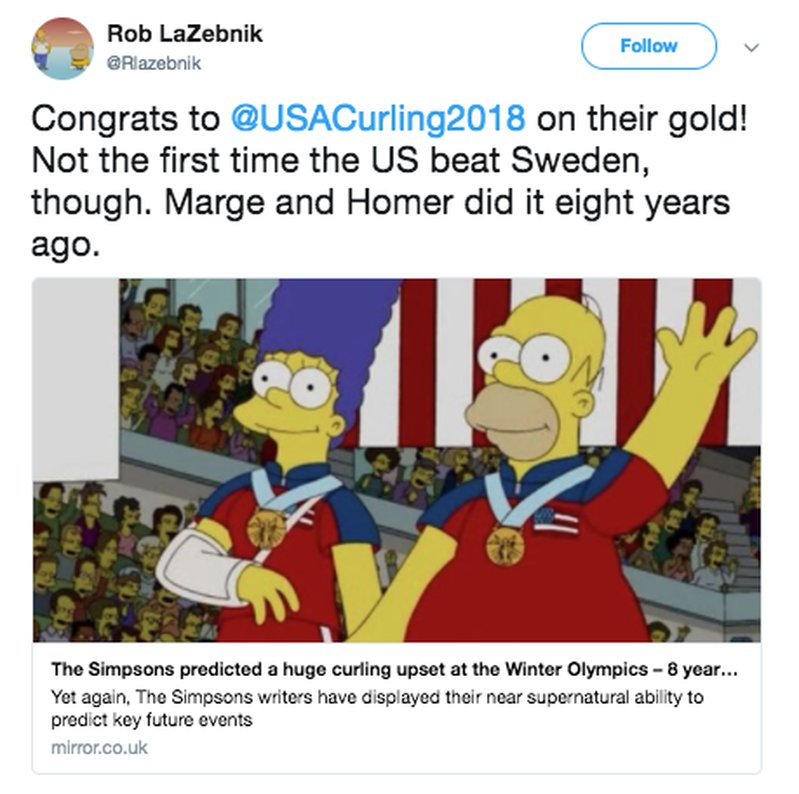 Rob LaZebniks tweet om USA's vinst. Rob LaZebniks tweet om USA's vinst.