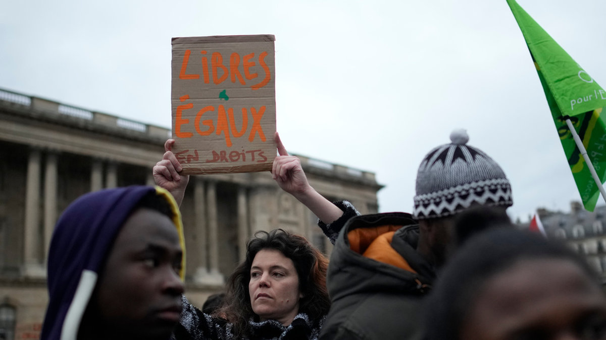En demonstrant utanför den franska konstitutionsdomstolen.