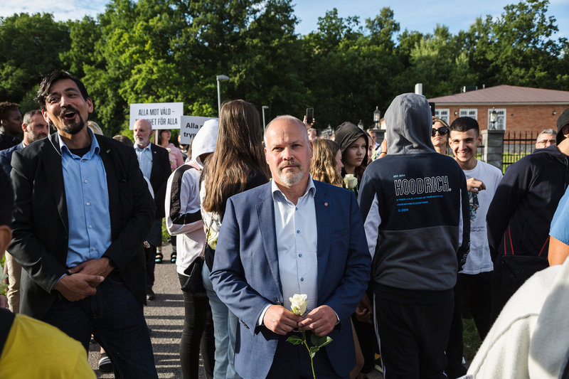 Justitieminister Morgan Johansson (S) var en av flera politiker som deltog i manifestationen.