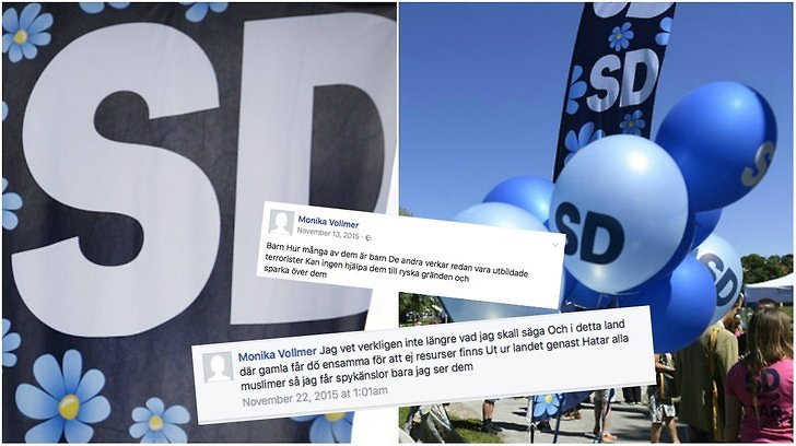 Och skandalerna har duggat den senaste tiden: ”Hatar alla muslimer så jag får spykänslor bara jag ser dem”, skrev SD-politikern Monika Wollmer nyligen på Facebook. Hon fick senare lämna sina uppdrag. Och skandalerna har duggat den senaste tiden: ”Hatar alla muslimer så jag får spykänslor bara jag ser dem”, skrev SD-politikern Monika Wollmer nyligen på Facebook. Hon fick senare lämna sina uppdrag.
