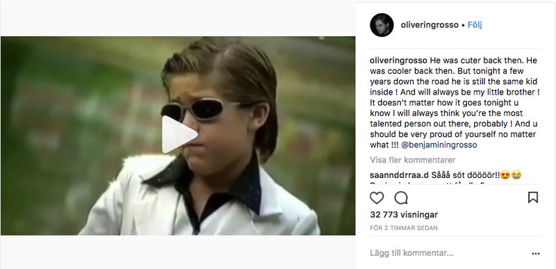 Videon på en ung Benjamin Ingrosso på Oliver Ingrossos Instagram Videon på en ung Benjamin Ingrosso på Oliver Ingrossos Instagram