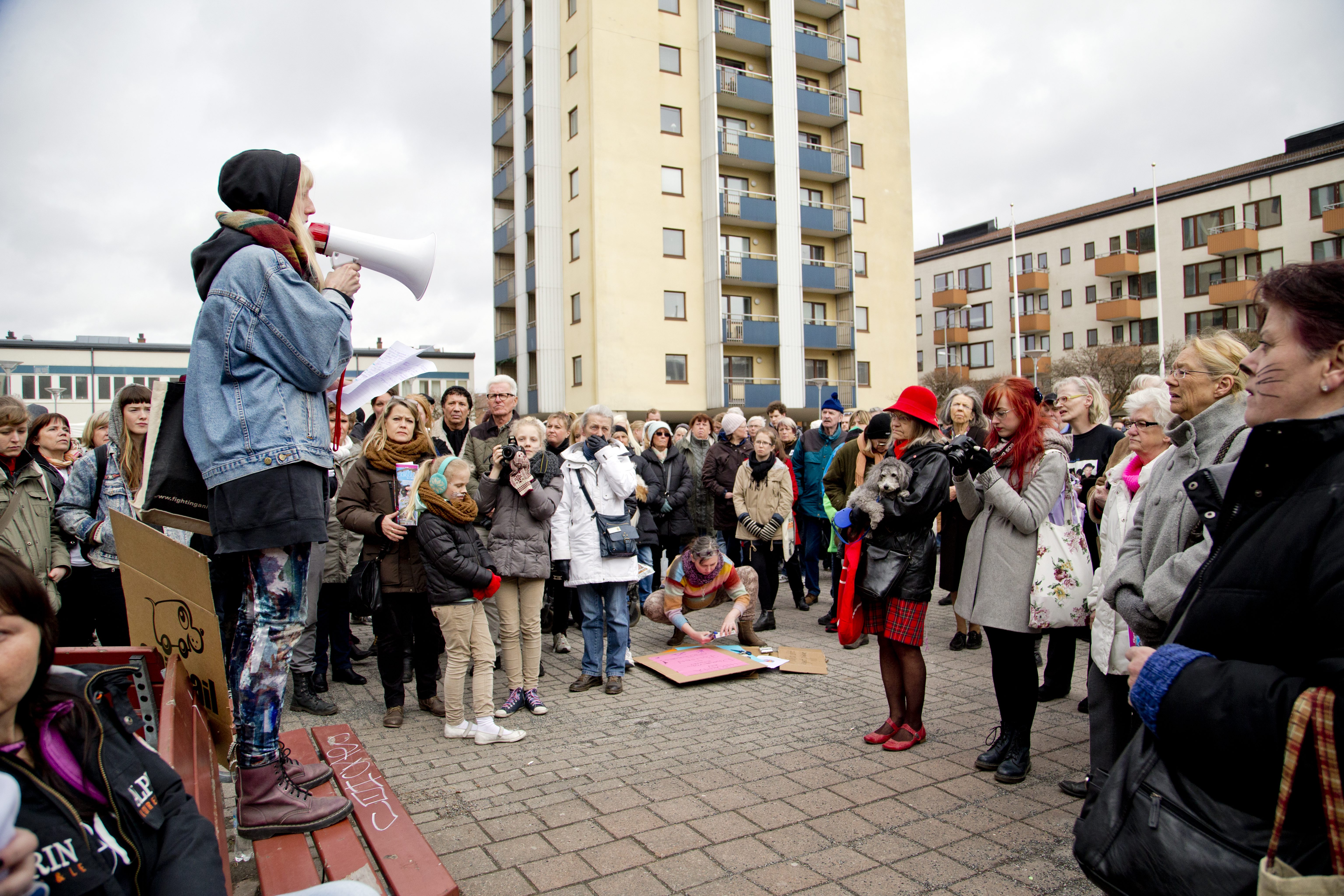 Manifestation i Högsbo tidigare i år med anledning av kattmorden.